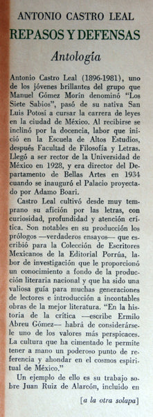 Repasos y defensas (Antología). Selección de Víctor Díaz Arciniega. Preliminar de Salvador Elizondo.