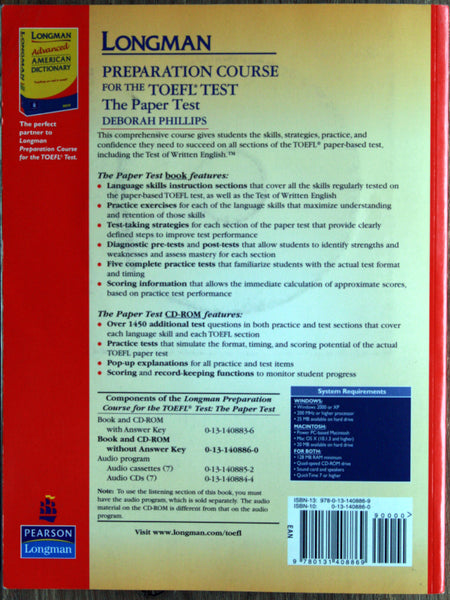 Preparation course for the Toefl test. The paper test